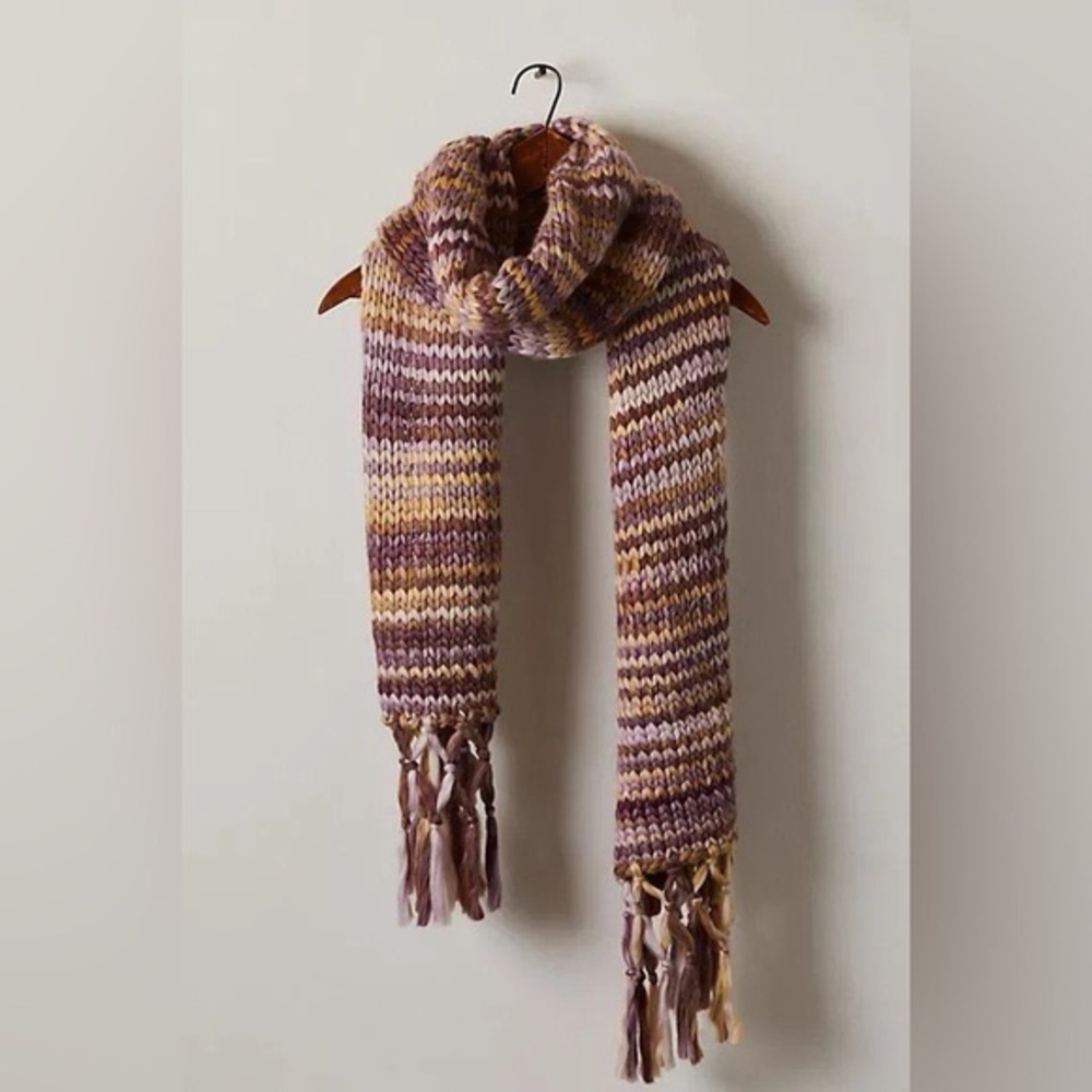 NWT new Free People All Mine woven Knit Scarf Fringe purple lavender ivory muted